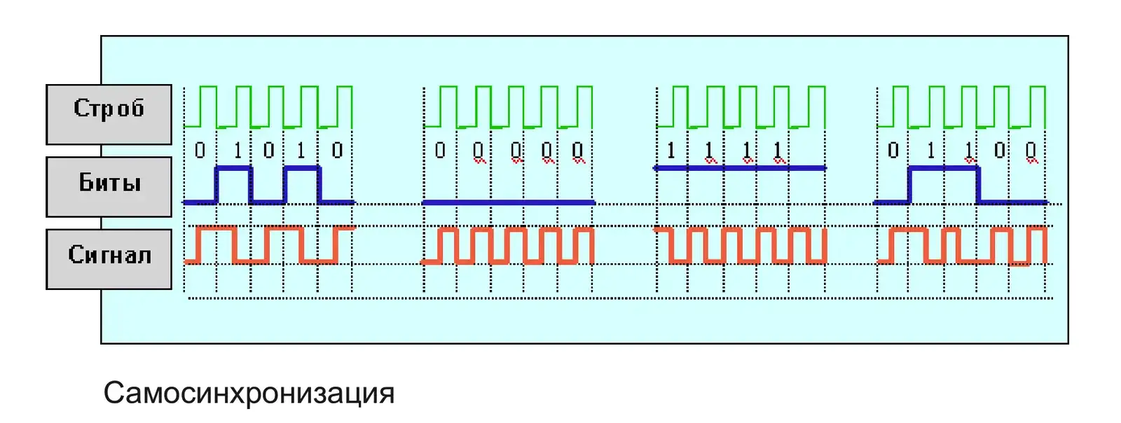 Манчестерский код: строб, биты и сигнал