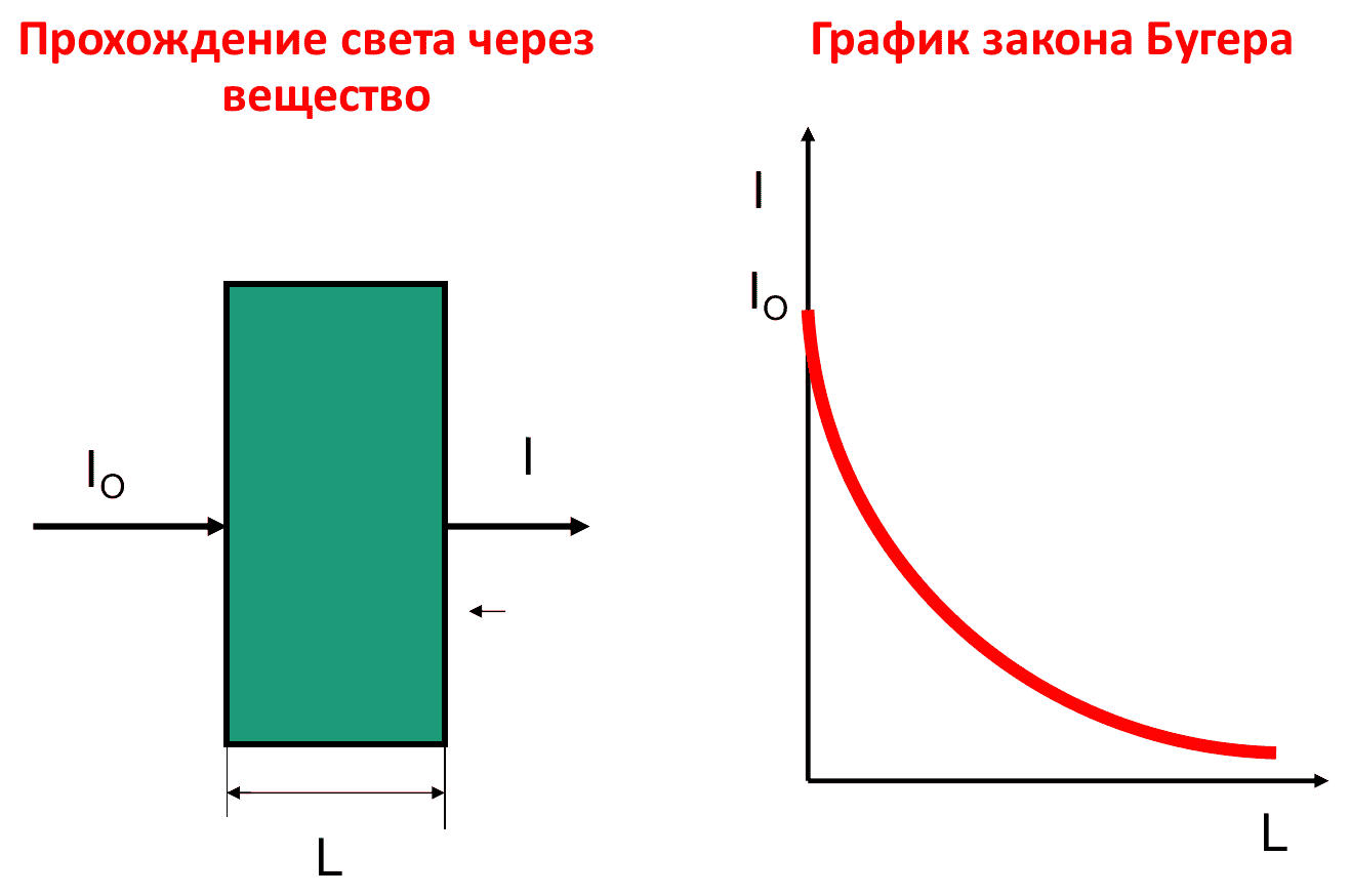 Прохождение света через вещество и график закона Бугера