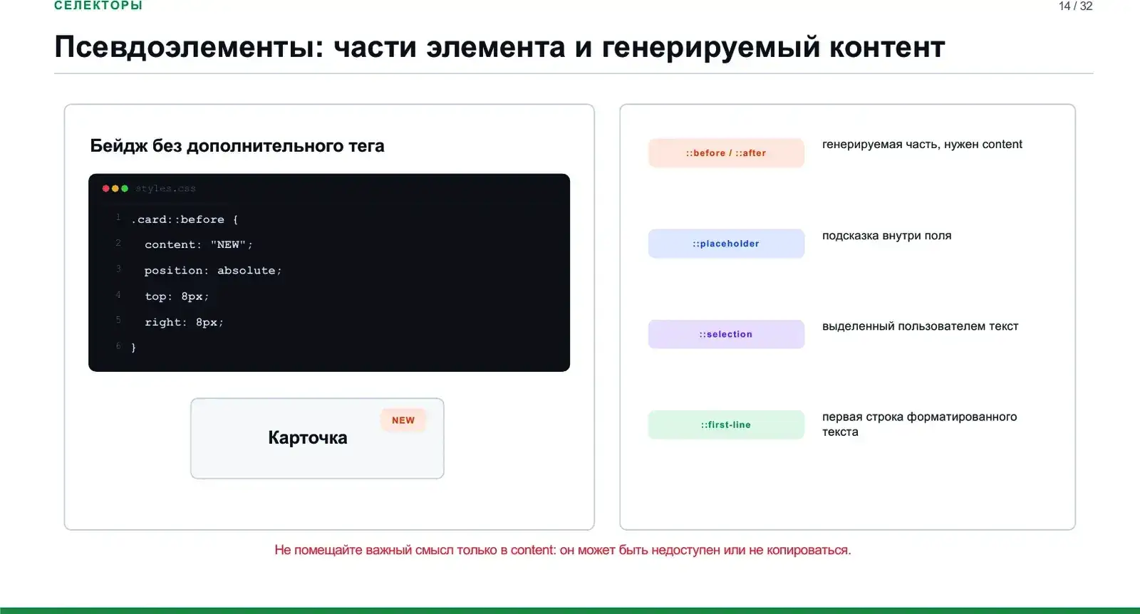 Псевдоэлементы: части элемента и генерируемый контент